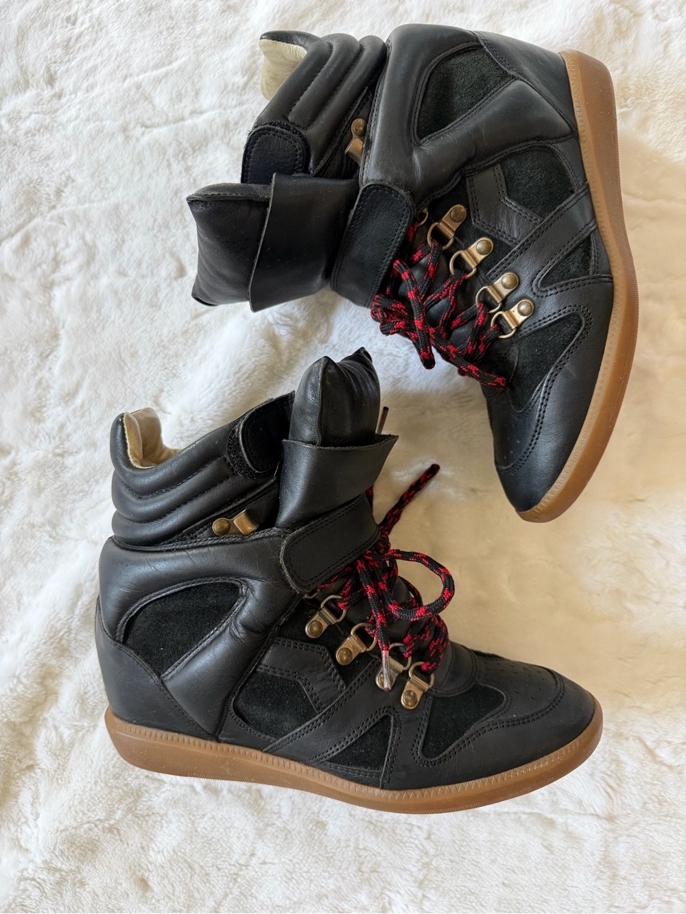 Isabel Marant Black High-Top Sneakers with Red-Accent Laces and Gum Sole